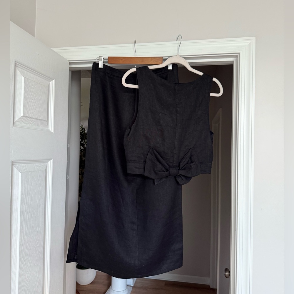 DISSH Black Midi Skirt with Matching Crop Top and Bow